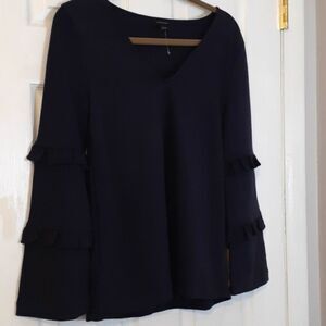 Ann Taylor Women's Size Small Black V-Neck Ruffle Bell Sleeve Tee Shirt …